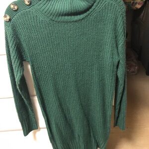 Emerald Green Turtleneck Dress with Button Accents